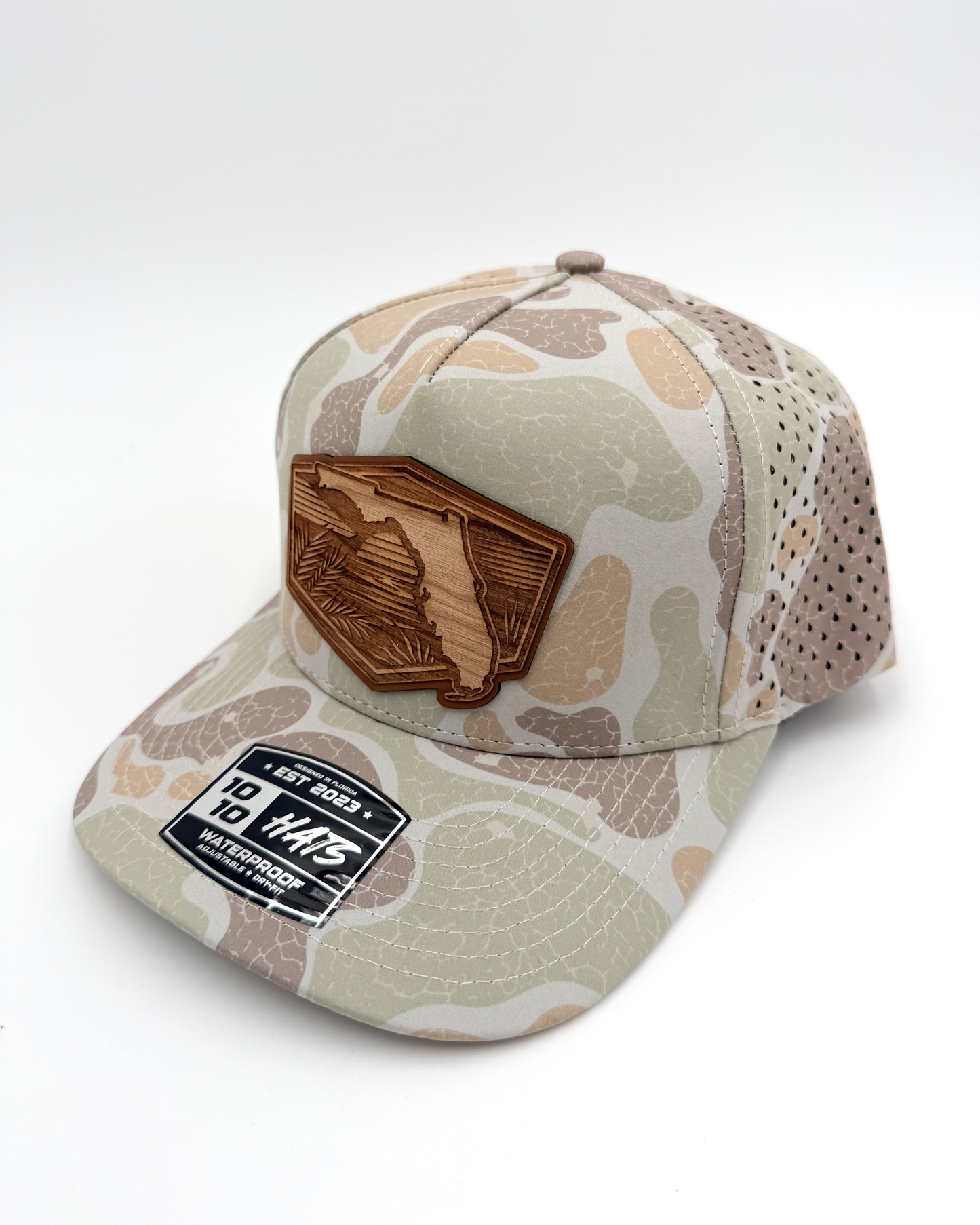 Sunshine State Camo - Custom Engraved Wood & Leatherette Patch Hat