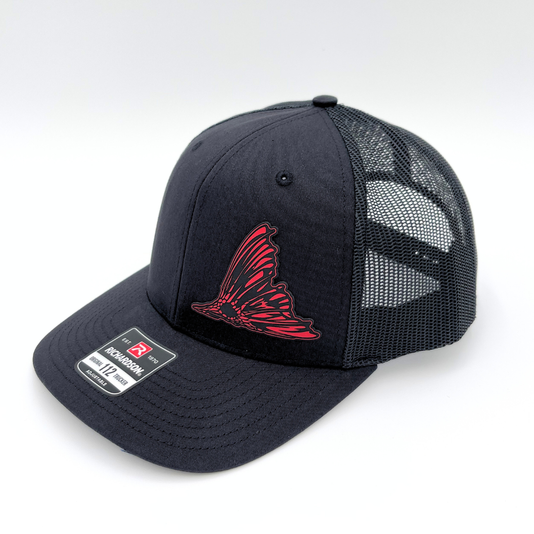 Redfish Fin - Custom Leatherette Patch Hat, Richardson 112 Snapback Trucker Cap