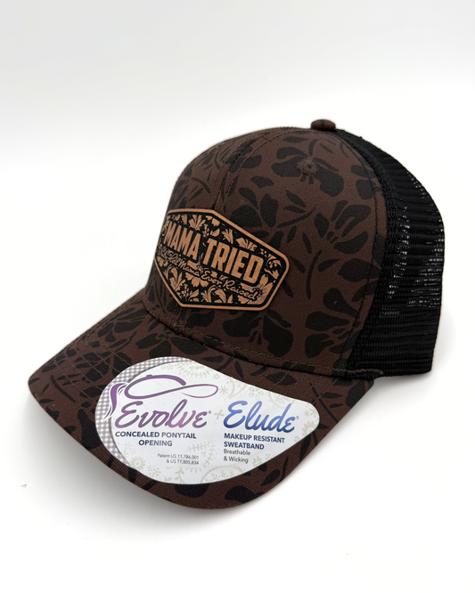 Mama Tried - Custom Leatherette Patch Ponytail Hat