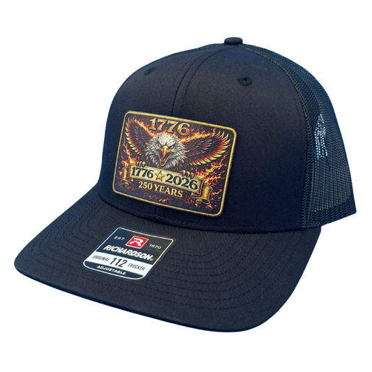 1776-2026 Eagle in Flames - America250/Semiquincentennial Custom Leatherette Patch Hat